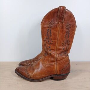 Boulet Cowboy Boots Women 6 Brown Leather Western Embroidered Pull On Vintage